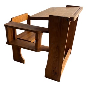 Vintage Folding Wooden School Desk with Bench, 1960s For Sale