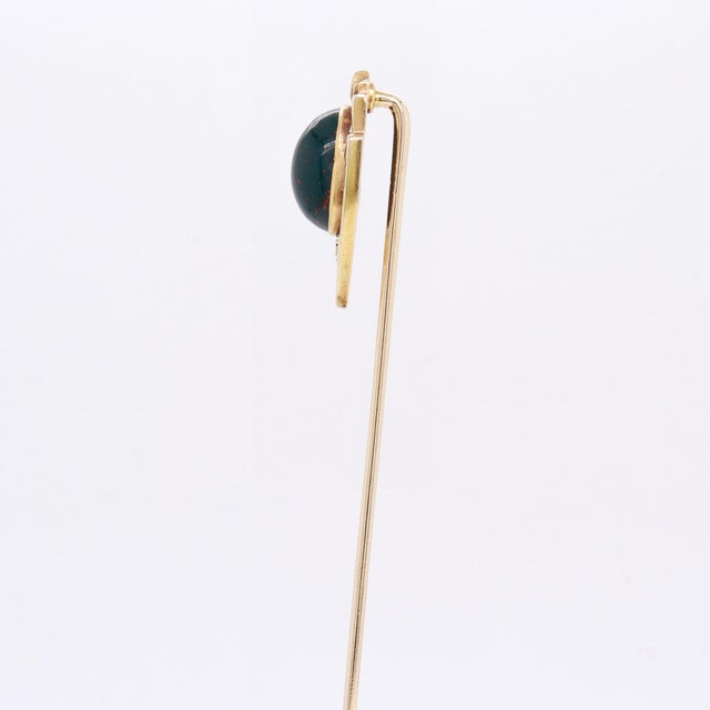 Metal Antique Signed Brassler & Co. Art Deco 14k Gold & Bloodstone Cabochon Stickpin For Sale - Image 7 of 15