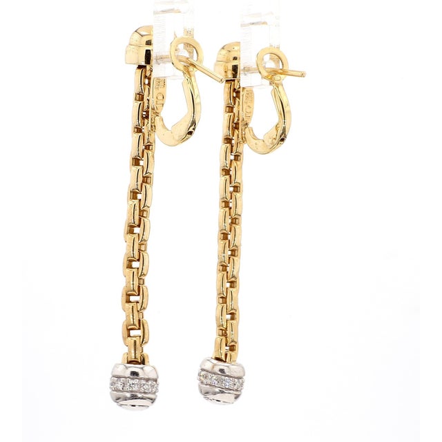 14k Gold Ball and Chain Diamond Drop Dangle Earrings, Pair For Sale - Image 4 of 8