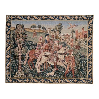 Departure for the Hunt (Blue Border) Loom Woven Tapestry - 62 X 81 Cm (2'1" X 2'8") - Requires Rod Size 2 For Sale