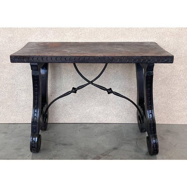 19th Century Ebonized Baroque Spanish Side Table with Lyre Legs For Sale - Image 9 of 18