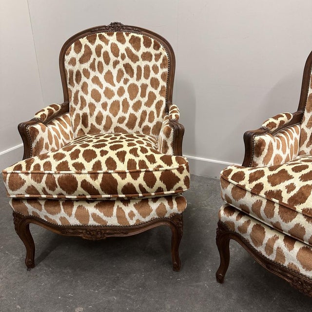Louis XV Style Armchairs in Giraffe Velvet Upholstery, France, 1950s, Set of 2 For Sale - Image 3 of 16