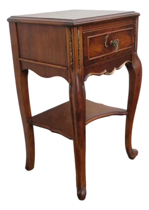 French Early 1900s Carved Walnut Tall Nightstand End Table 6153