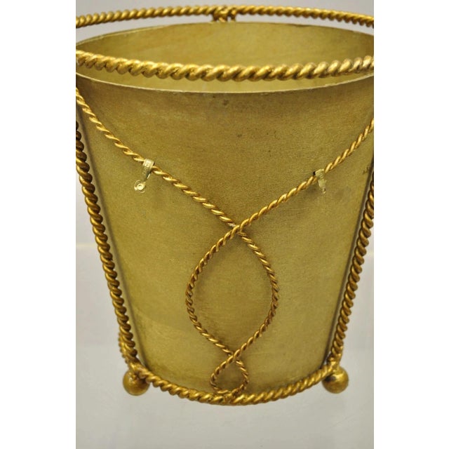 Mid 20th Century Vintage Italian Hollywood Regency Gold Gilt Iron Tole Wastebasket Trashcan For Sale - Image 5 of 12