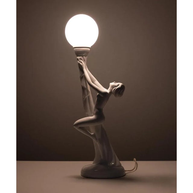 Art Deco Italian White Ceramic Naked Woman Lamp, 1970s For Sale - Image 3 of 11