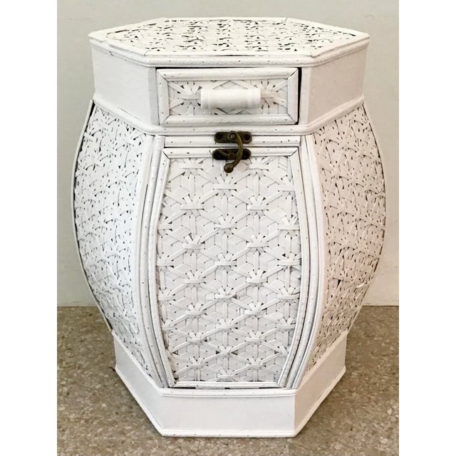 Boho Chic Bamboo Hexagonal Side Table With Storage For Sale - Image 11 of 11