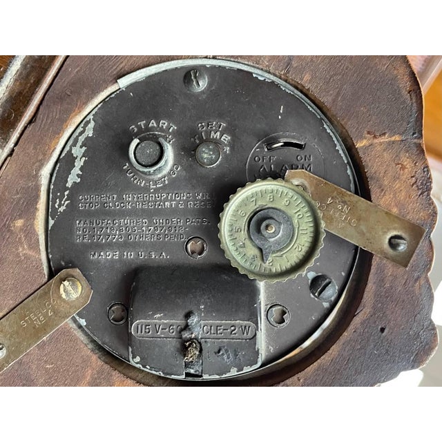 Antique 1930's Bedroom Rounded Nightsand, Inlayed Analog Clock, Hand Carved Walnut, Large Cabinet For Sale - Image 9 of 11