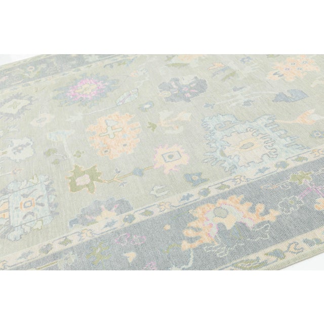 Textile 8x10 Modern Oushak Style Hand-Knotted Wool Area Rug – Pastel Sage & Slate Blue For Sale - Image 7 of 10