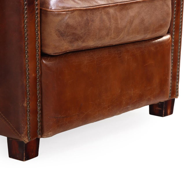 A Pair of French Leather Club Chairs, C. 1980. For Sale - Image 4 of 8