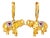 Late 20th Century 14K Yellow Gold Diamond Ruby Elephant Drop Earrings Estate, Pair For Sale