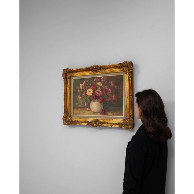 20th Century Belgian Still Life Bouquet Painting in Wooden Frame For Sale - Image 17 of 18