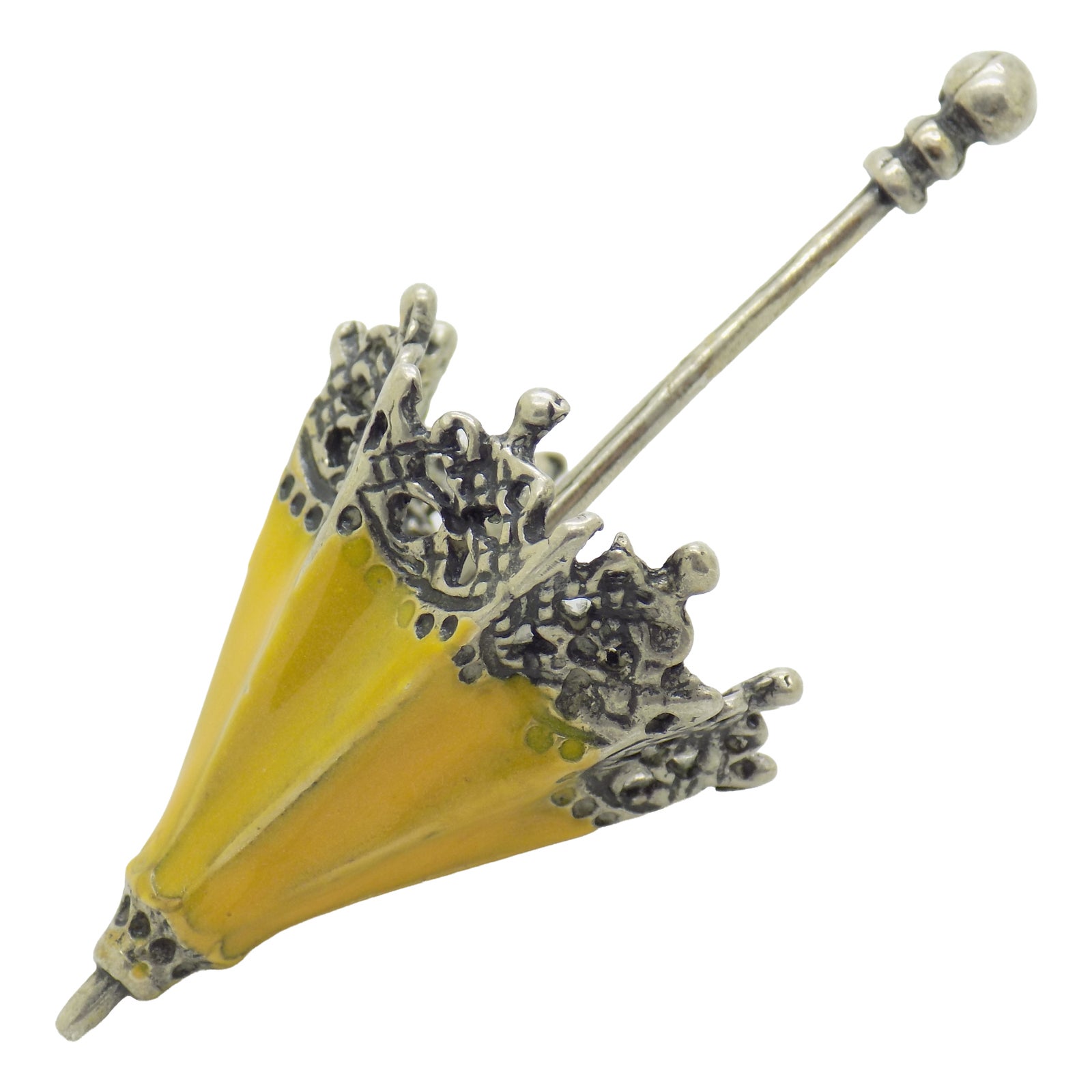 Vintage Italian Handmade Silver and Yellow Enameled Parasol Miniature ...