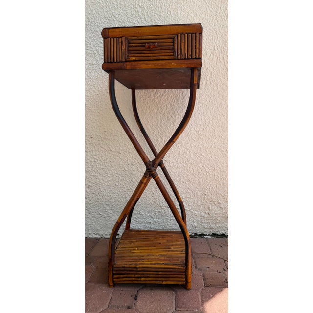 Vintage Bamboo and Rattan Plant Stand/ Side Table For Sale - Image 10 of 11