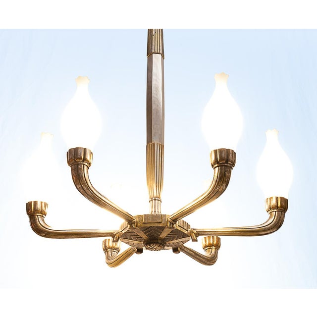 Art Deco Silver-Plated Brass Chandelier, 1920s For Sale - Image 4 of 12