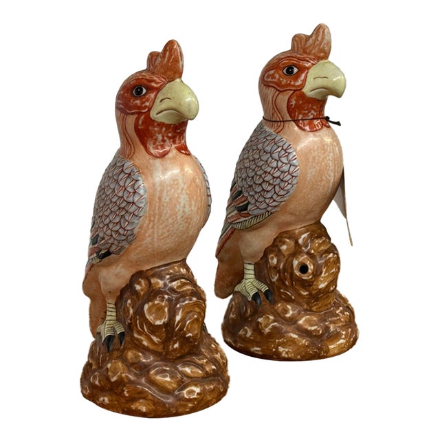 Hand Painted Porcelain Parrots, Set of Two For Sale