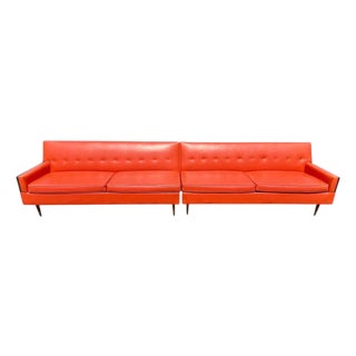 Mid-Century Modern Orange & Walnut 2-Piece Sectional Sofa For Sale