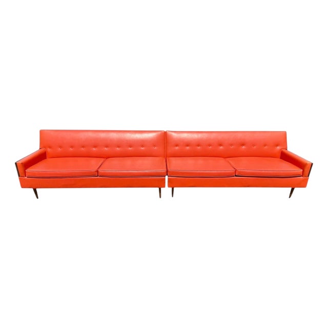 Mid-Century Modern Orange & Walnut 2-Piece Sectional Sofa For Sale