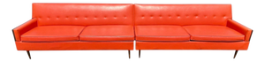 Mid-Century Modern Orange & Walnut 2-Piece Sectional Sofa
