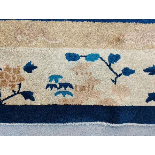 Textile An Excellent Example of Chinese Culture in a Qing Style on Royal Blue Background Color and Beige Border For Sale - Image 7 of 7