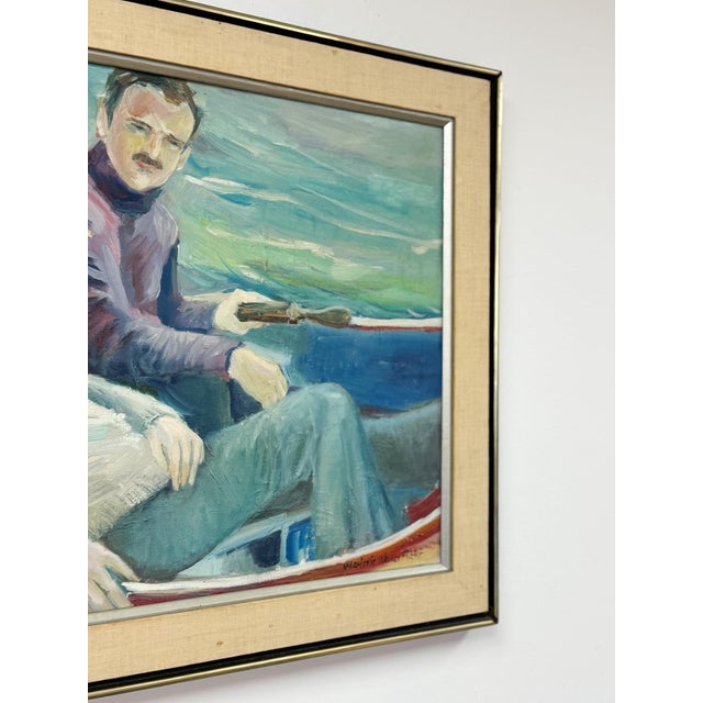 The Boatman Original Oil Painting Signed m.w. Picchi Couple Boat Nautical Art For Sale - Image 12 of 13