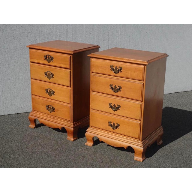 Pair of Vintage Early American Style Maple Nightstands With Brass