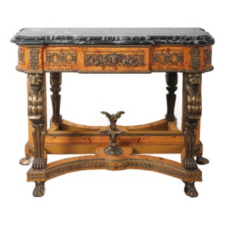 19th Century Empire-Style Console Table - Gilt Bronze Mounts - Black Marble Top For Sale