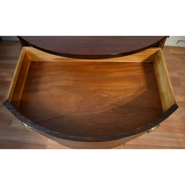 1920s Antique English Regency Flame Mahogany Banded Satinwood Half-Moon Demi-Lune For Sale - Image 11 of 16