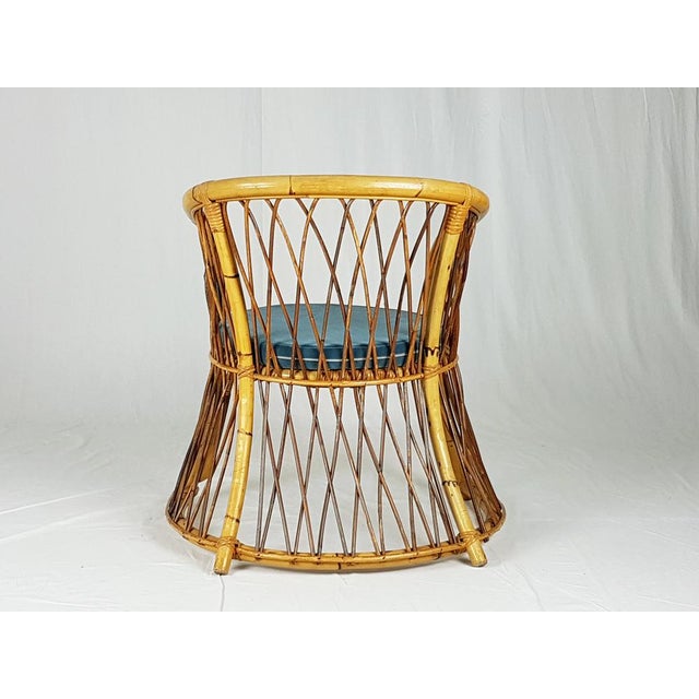 Rush, Rattan and Blue Velvet Armchair, 1960s For Sale - Image 11 of 13