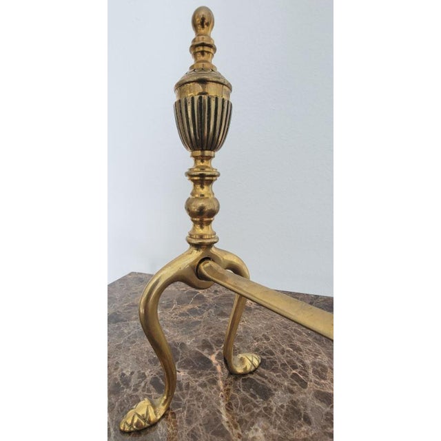 Metal Pair of Brass Fireplace Andiron Set With Italian Artisanal Craftsmanship For Sale - Image 7 of 7