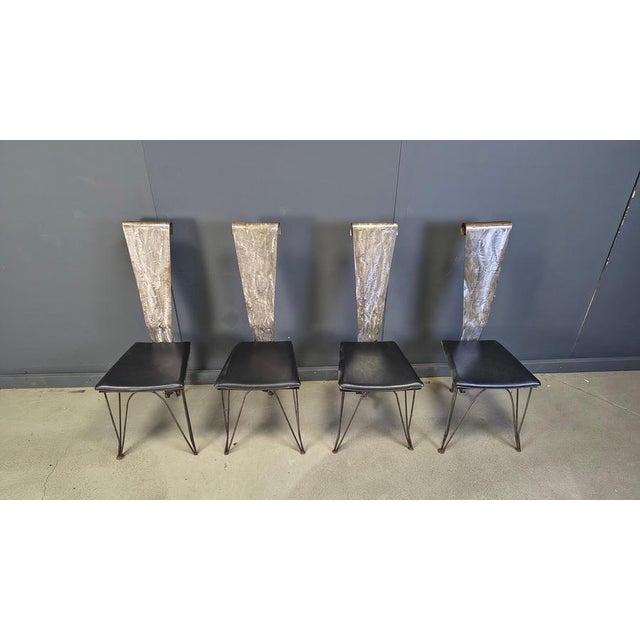 Hand Crafted Steel and Stone Dining Set with Glass, 1970s, Set of 5 For Sale - Image 10 of 18