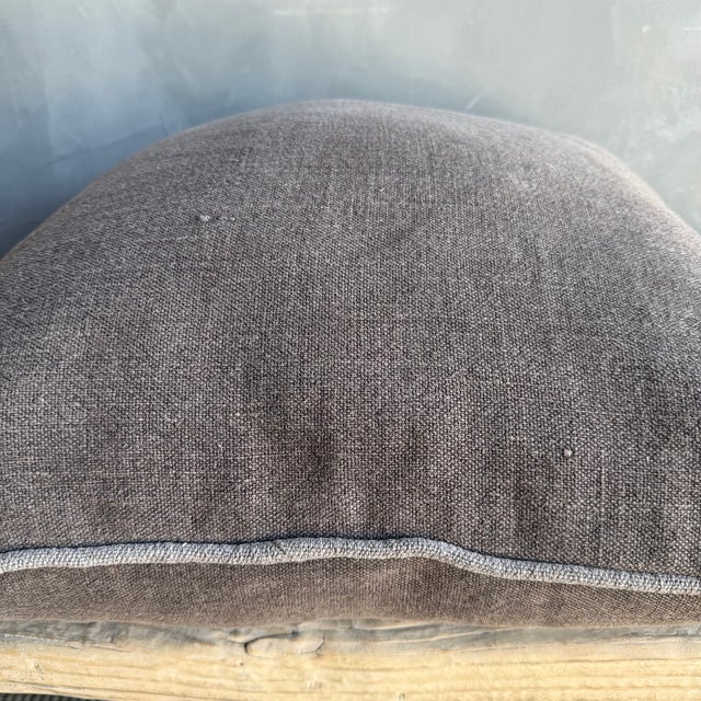 Textile Stone Washed Linen Pillow in Cafe Noir Brown With Down Feather Insert For Sale - Image 7 of 7