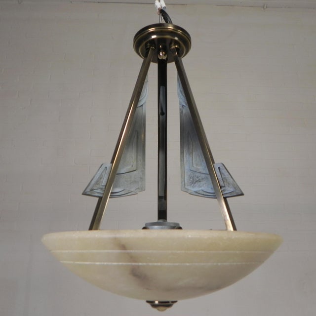 Art Deco Style Pendant Lamp with Alabaster Bowl, 1980s For Sale - Image 10 of 18