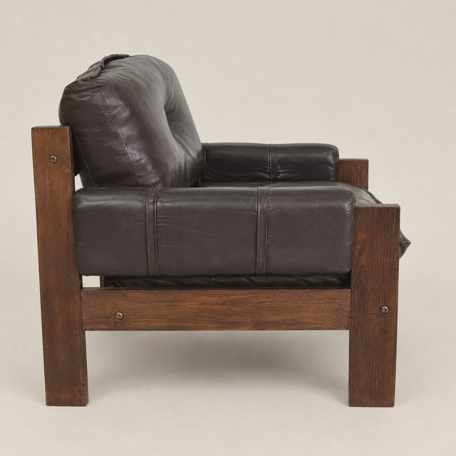 Mid-Century Modern 1970s Danish Modern Oak & Leather Three-Piece Living Room Suite in the Style of Esko Pajamies' Bonanza Collection For Sale - Image 3 of 5