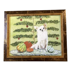 Contemporary Long Haired Chihuahua Dog Print by Judy Henn Framed