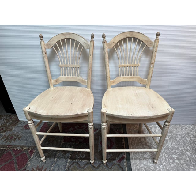 Design Plus Gallery presents a Pair of Four French Provincial Counter Stools from Sunrise Home. The stools have an off...