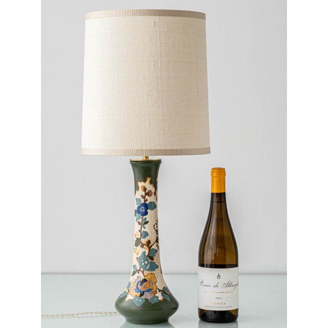 Art Nouveau Ceramic Table Lamp by Arnhem, 1920, with New Silk Lampshade, 1890s For Sale - Image 3 of 18