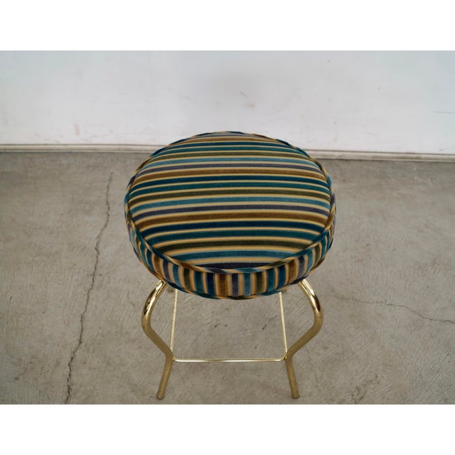 Metal 1960’s Hollywood Regency Swivel Brass & Velvet Vanity Stool For Sale - Image 7 of 12
