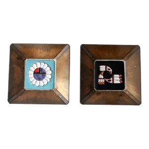 Mid Century Desert House Crafts Copper Framed Tile Pair