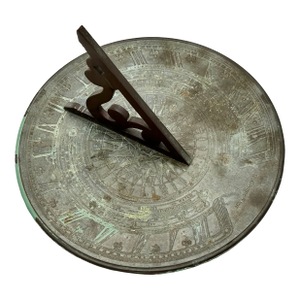 Fine Antique Large 12 Inch Size Solid Cast Bronze Sundial With Extensivly Detailed Calibrations Circa Early 1900s
