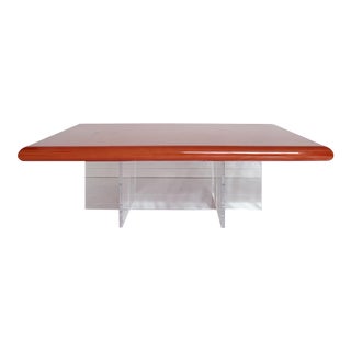 Vintage Lacquered Top With Lucite Base Coffee Table For Sale