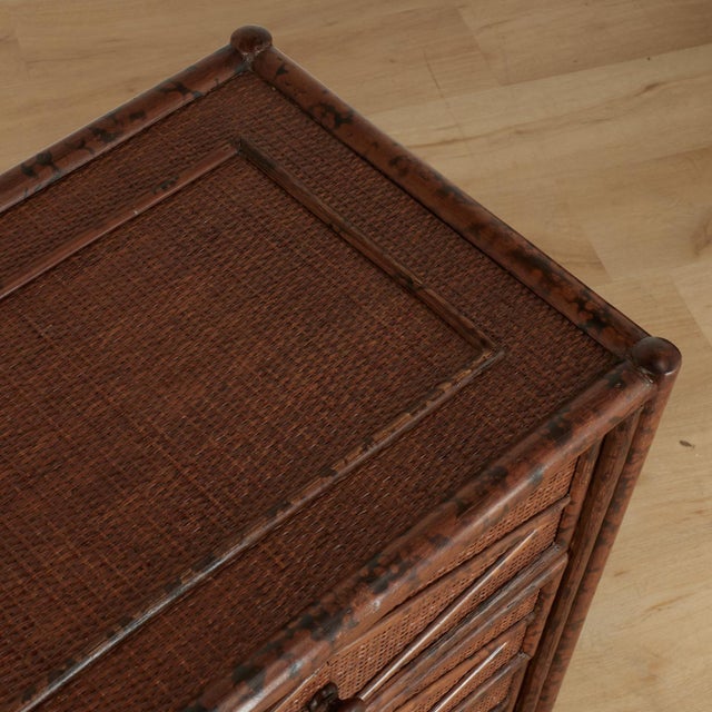 Brown Pair of Vintage British Colonial Faux Bamboo and Grasscloth Stands For Sale - Image 8 of 18