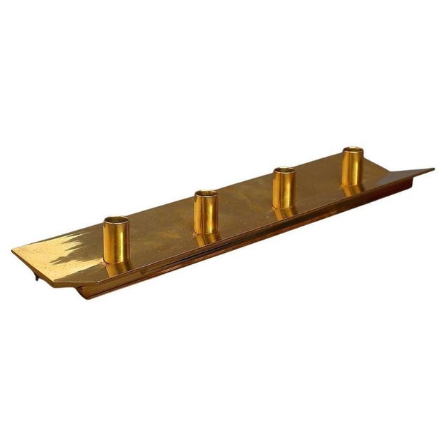 Gold Vintage Swedish Four-Light Candleholder in Brass by Pierre Forssell for Skultuna, 1960s For Sale - Image 8 of 8