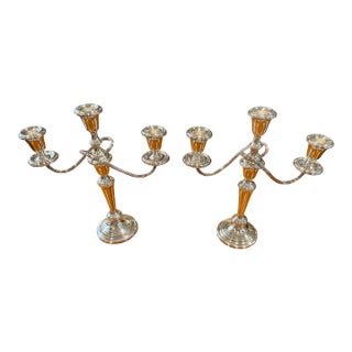 Exquisite Pair of Sterling Silver Three Arm Candelabra by America's Celebrated Silversmith Gorham Silver Company For Sale