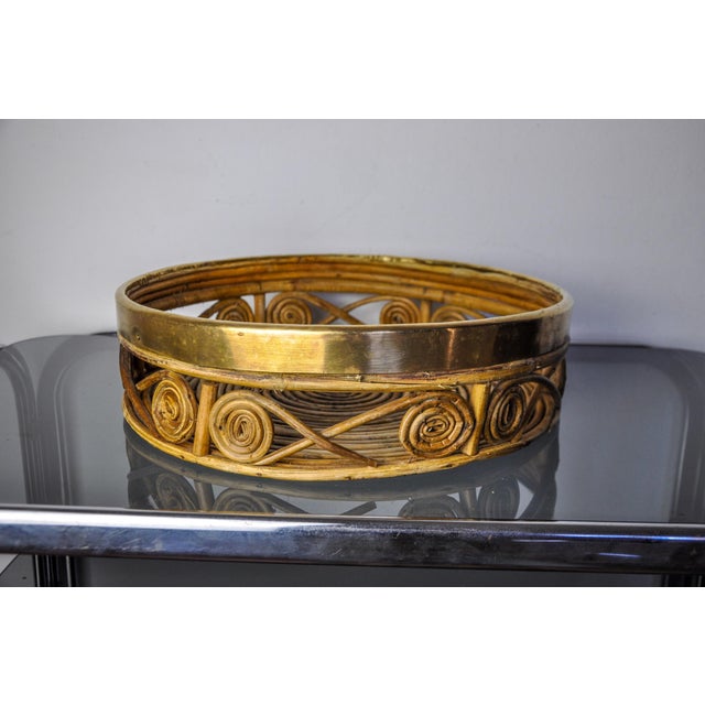 1970s Rattan and Brass Centerpiece, Italy, 1970s For Sale - Image 5 of 9