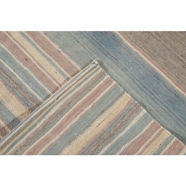 Beige Striped Colorful Modern Flatweave Kilim Room Size Wool Rug For Sale - Image 8 of 13