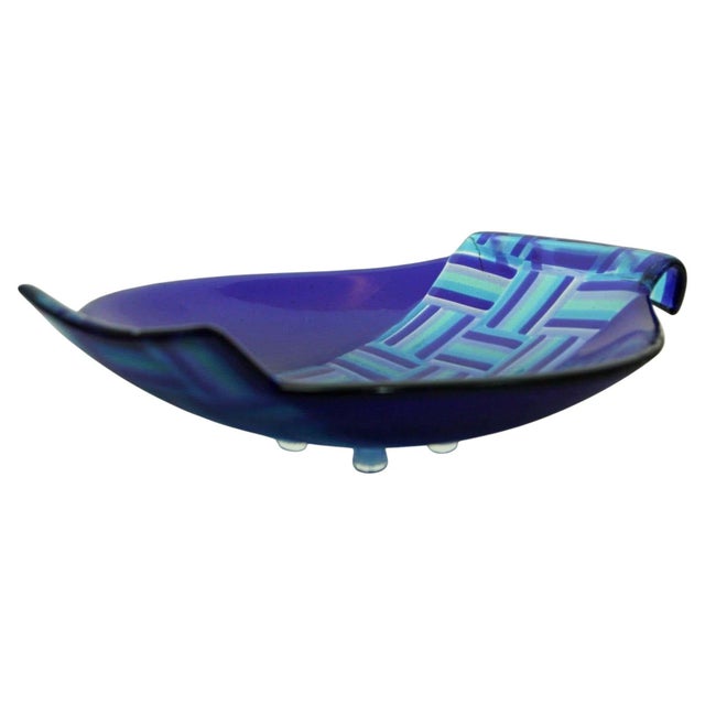 Vintage Postmodern Blue Fused Art Glass Sculptural Bowl, circa 1980 For Sale - Image 10 of 17