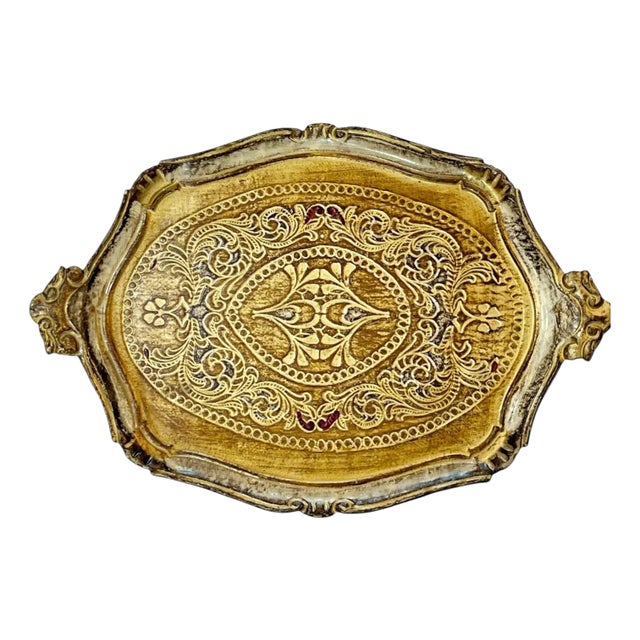 Vintage Italian Florentine Gilt Wood Tray For Sale