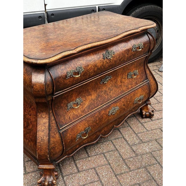 Dutch Walnut Bombe Chest of Drawers with Brass Handles For Sale - Image 4 of 10