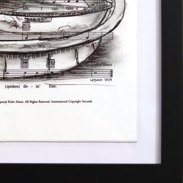 2020s Pursuit of Contentment - Framed Original Figurative Narrative Mixed Media Artwork on Sheet Music For Sale - Image 5 of 9