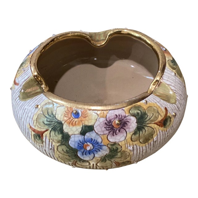 Early 20th Century Antique Deruta Italy Pottery Ashtray Hand Painted Artist Signed For Sale